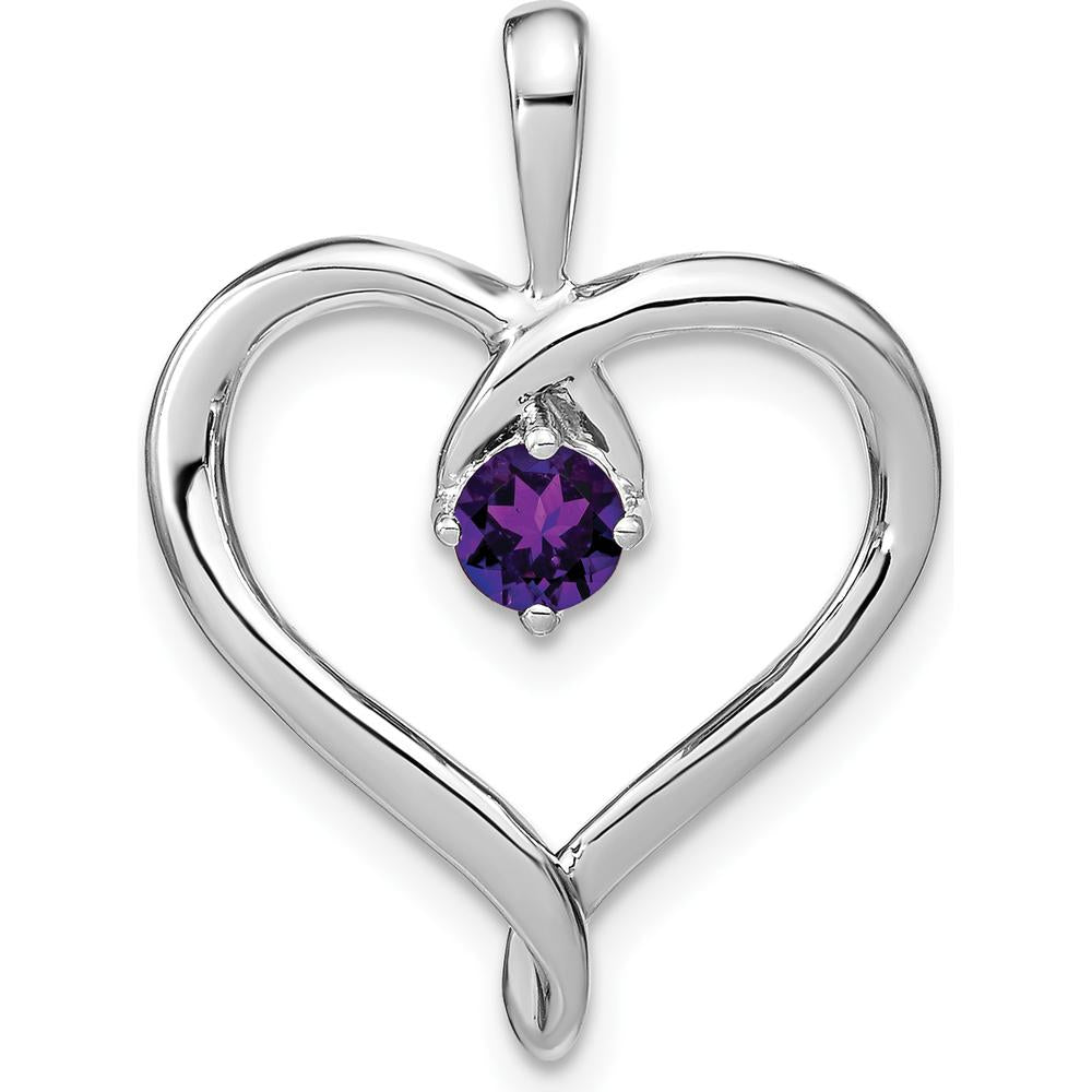 14K White Gold Amethyst Heart Pendant - 0.20 Carat Round Amethyst by Lumare Gioia
