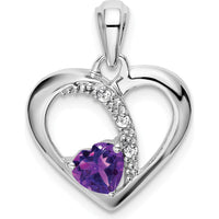 14K White Gold Amethyst Heart Pendant with Diamond Accent - 0.42 Carat Amethyst, 0.01 Carat Diamond by Lumare Gioia