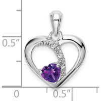 14K White Gold Amethyst Heart Pendant with Diamond Accent - 0.42 Carat Amethyst, 0.01 Carat Diamond by Lumare Gioia