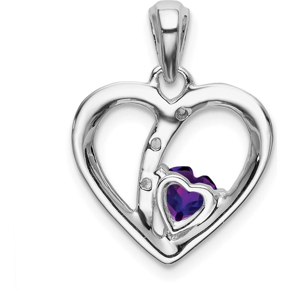 14K White Gold Amethyst Heart Pendant with Diamond Accent - 0.42 Carat Amethyst, 0.01 Carat Diamond by Lumare Gioia