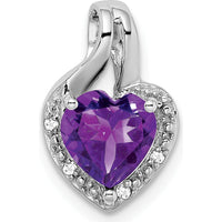 14K White Gold Amethyst Heart Pendant with Round Diamond Accents - 1.25 Carat Amethyst and 0.02 Carat Diamond Total Weight by Lumare Gioia