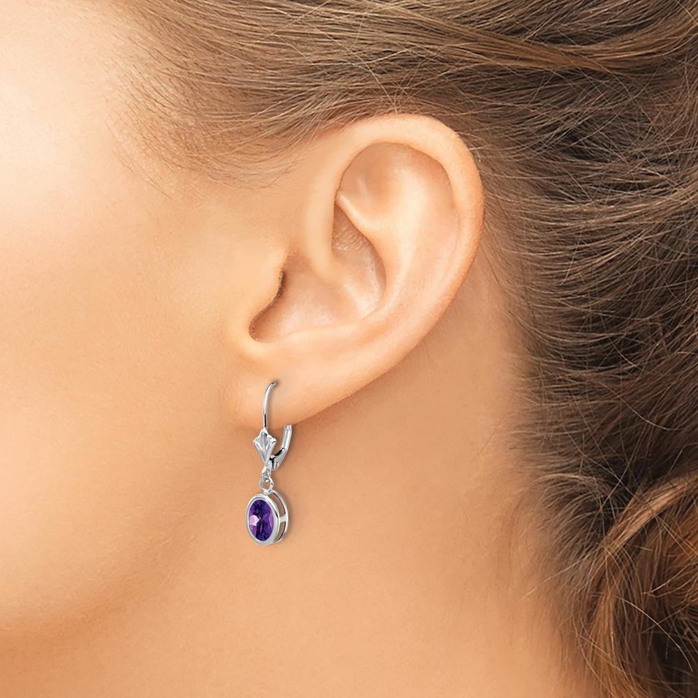 14K White Gold Amethyst Leverback Earrings - 0.75 Carat Total Amethyst Weight by Monteluci Fine Jewelry