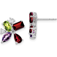 14K White Gold Amethyst, Peridot, Garnet & Diamond Earrings - 2.01 Carat Total Gemstone Weight by Monteluci Fine Jewelry