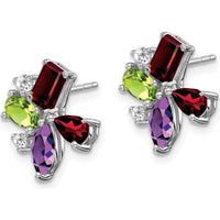14K White Gold Amethyst, Peridot, Garnet & Diamond Earrings - 2.01 Carat Total Gemstone Weight by Monteluci Fine Jewelry