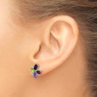 14K White Gold Amethyst, Peridot, Garnet & Diamond Earrings - 2.01 Carat Total Gemstone Weight by Monteluci Fine Jewelry