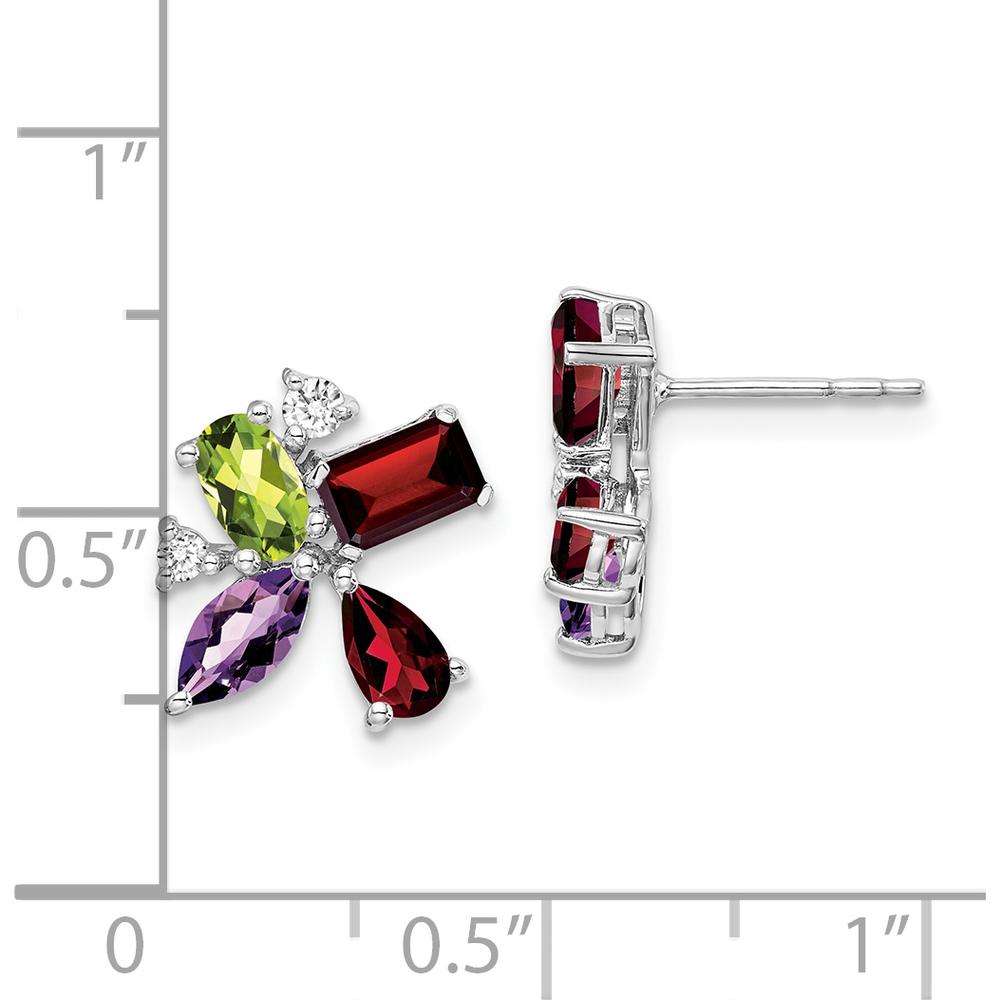 14K White Gold Amethyst, Peridot, Garnet & Diamond Earrings - 2.01 Carat Total Gemstone Weight by Monteluci Fine Jewelry