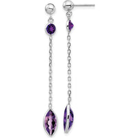 14K White Gold Amethyst Post Dangle Earrings with Marquise and Round Amethysts - 1.9 Carat Total Gem Weight by Monteluci Fine Jewelry