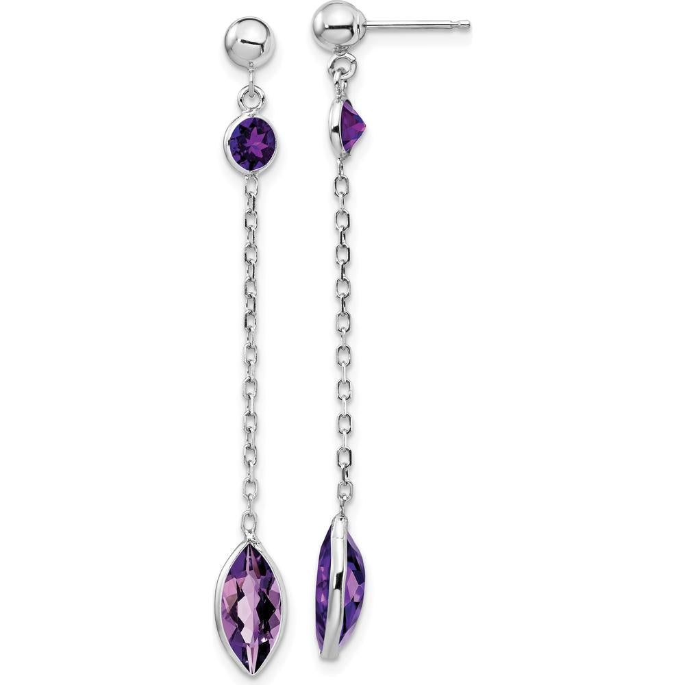 14K White Gold Amethyst Post Dangle Earrings with Marquise and Round Amethysts - 1.9 Carat Total Gem Weight by Monteluci Fine Jewelry