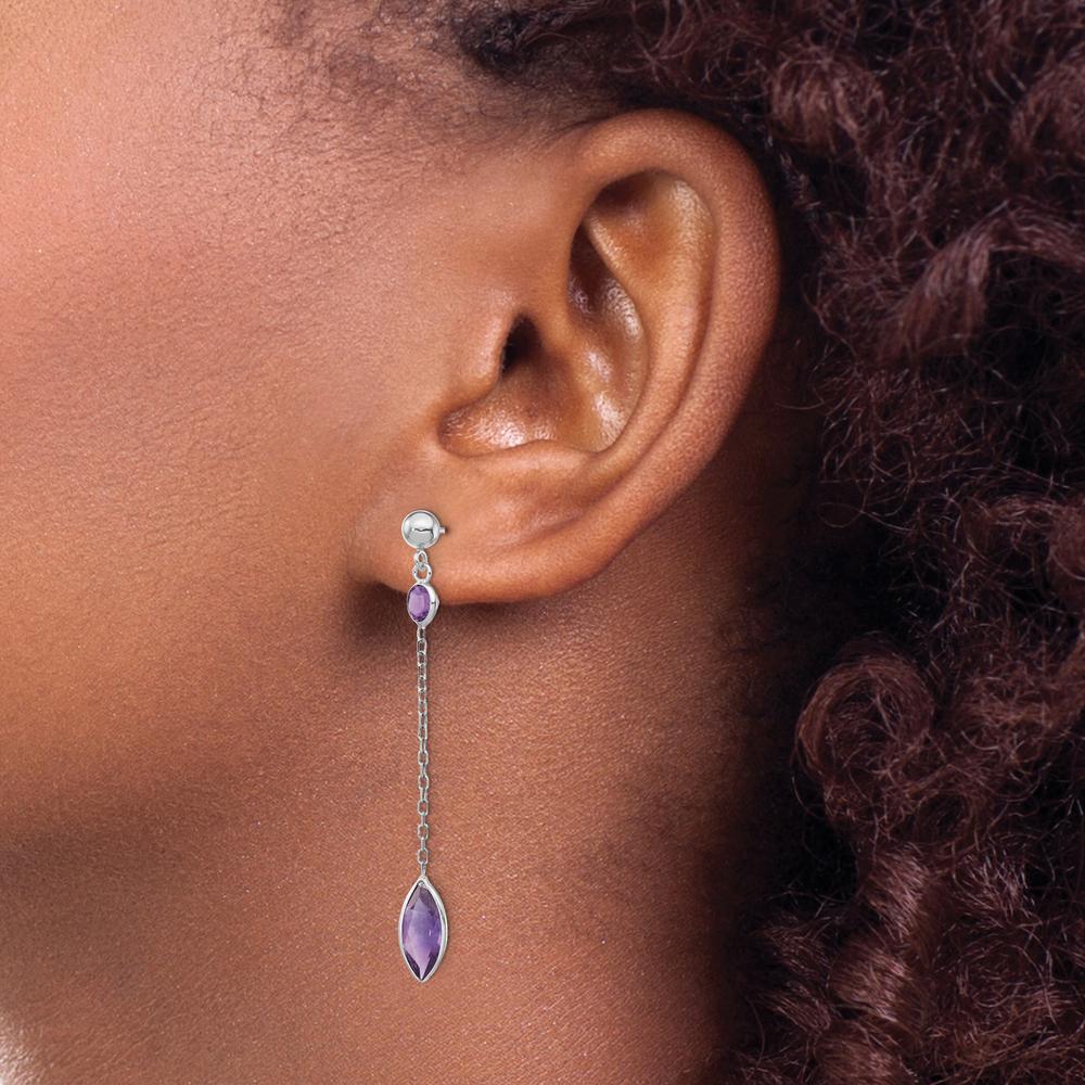 14K White Gold Amethyst Post Dangle Earrings with Marquise and Round Amethysts - 1.9 Carat Total Gem Weight by Monteluci Fine Jewelry