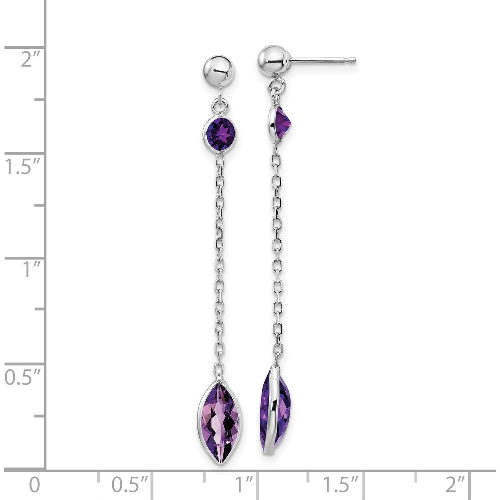 14K White Gold Amethyst Post Dangle Earrings with Marquise and Round Amethysts - 1.9 Carat Total Gem Weight by Monteluci Fine Jewelry