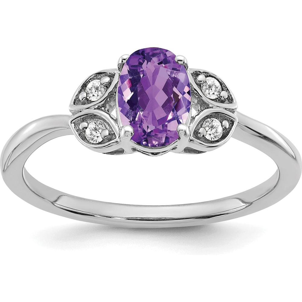 14K White Gold Amethyst Ring with Round Diamond Accents - 0.714 Carat Amethyst, 0.015 Carat Diamond by 0