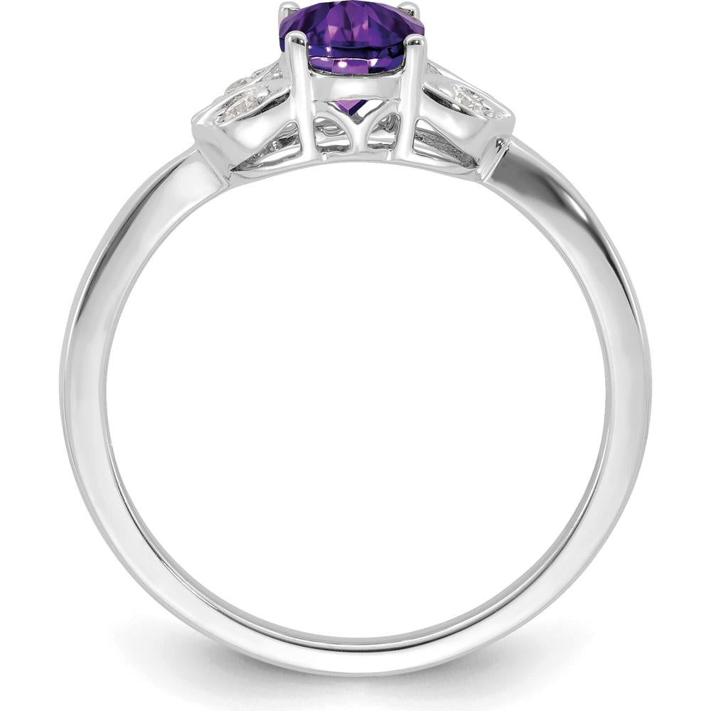 14K White Gold Amethyst Ring with Round Diamond Accents - 0.714 Carat Amethyst, 0.015 Carat Diamond by 0