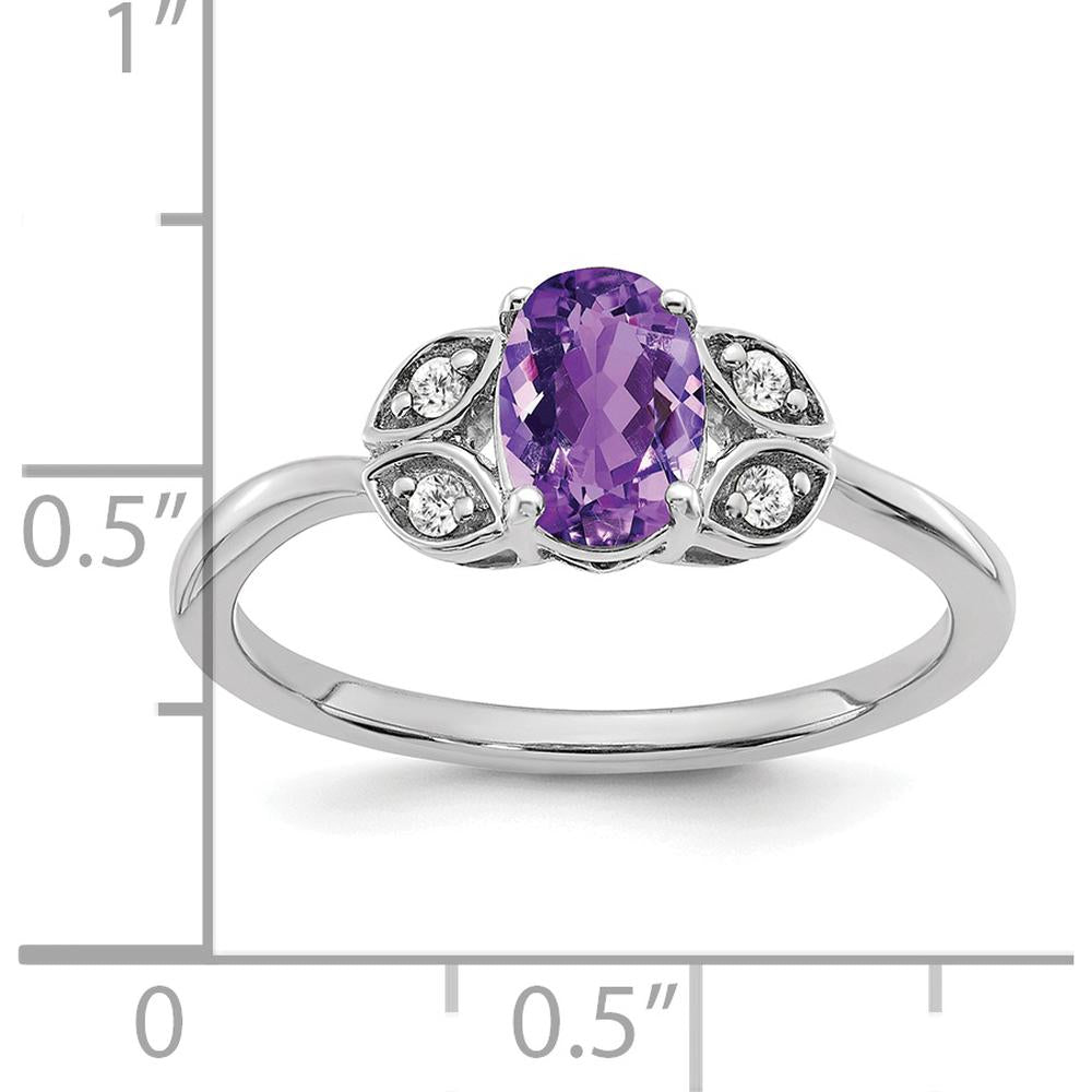 14K White Gold Amethyst Ring with Round Diamond Accents - 0.714 Carat Amethyst, 0.015 Carat Diamond by 0