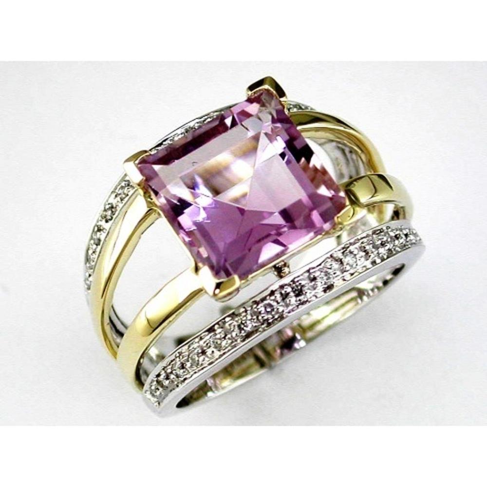 14K White Gold Amethyst Ring with Round Diamond Accents - 4.66 Carats Total Gem Weight