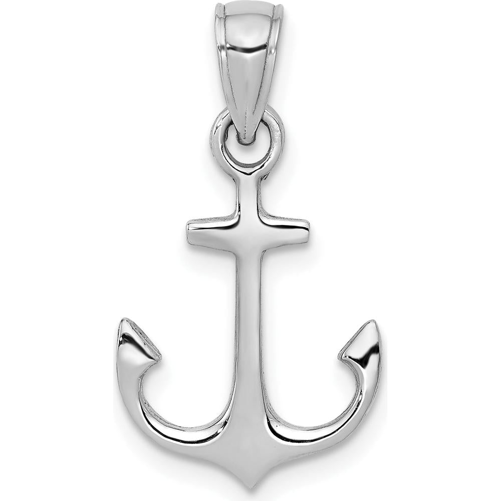 14K White Gold Anchor Pendant with Rhodium Plating - 21.9mm Length by Oro Pregiato