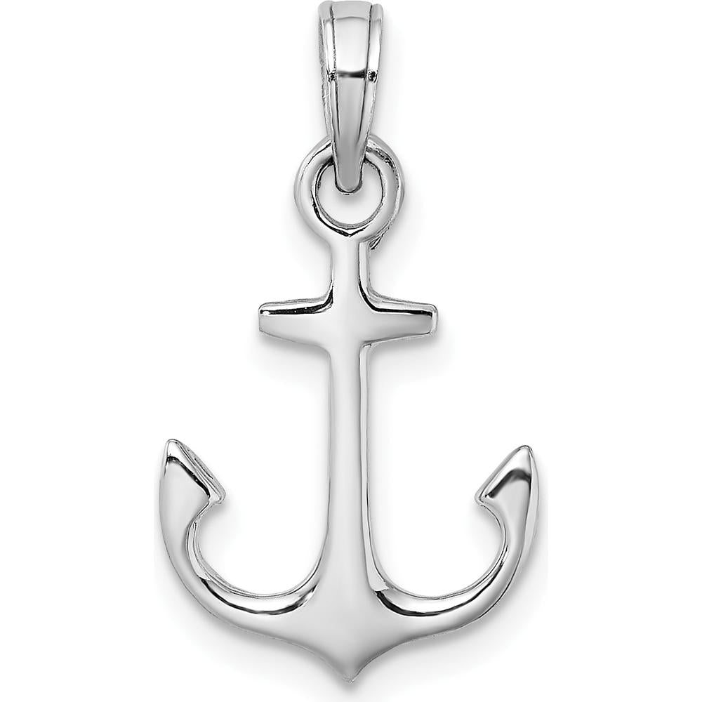 14K White Gold Anchor Pendant with Rhodium Plating - 21.9mm Length by Oro Pregiato