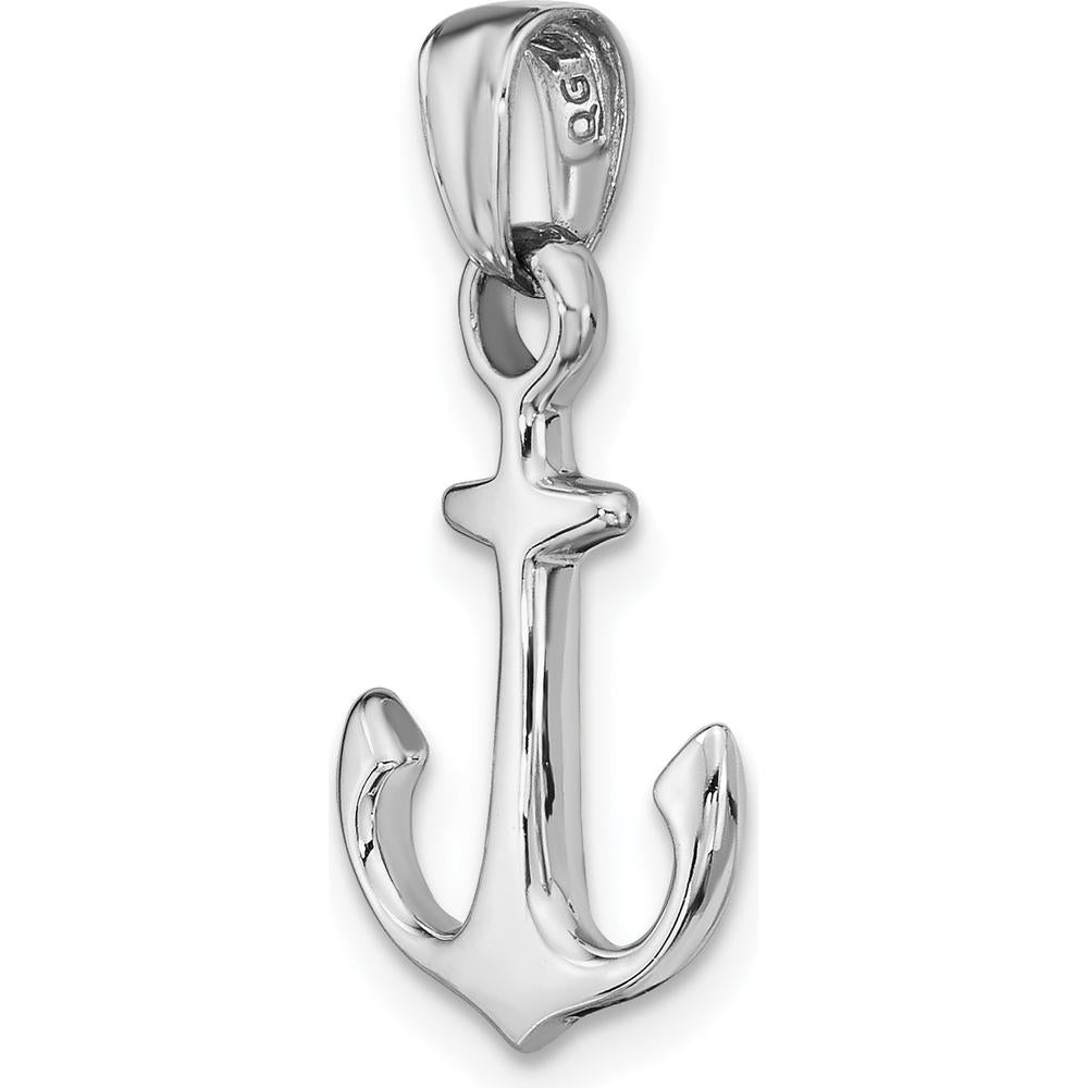 14K White Gold Anchor Pendant with Rhodium Plating - 21.9mm Length by Oro Pregiato