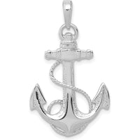 14K White Gold Anchor Pendant with Rope Design - Solid White Gold Nautical Charm by Oro Pregiato
