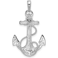 14K White Gold Anchor Pendant with Rope Design - Solid White Gold Nautical Charm by Oro Pregiato