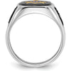 14K White Gold and Gold-Plated Cushion Onyx Masonic Ring with Black Enamel Detailing by IBGoodman