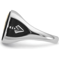 14K White Gold and Gold-Plated Cushion Onyx Masonic Ring with Black Enamel Detailing by IBGoodman