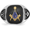 14K White Gold and Gold-Plated Cushion Onyx Masonic Ring with Black Enamel Detailing by IBGoodman