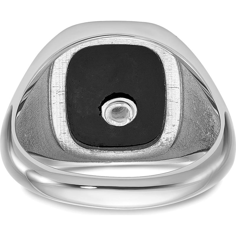 14K White Gold and Gold-Plated Cushion Onyx Masonic Ring with Black Enamel Detailing by IBGoodman