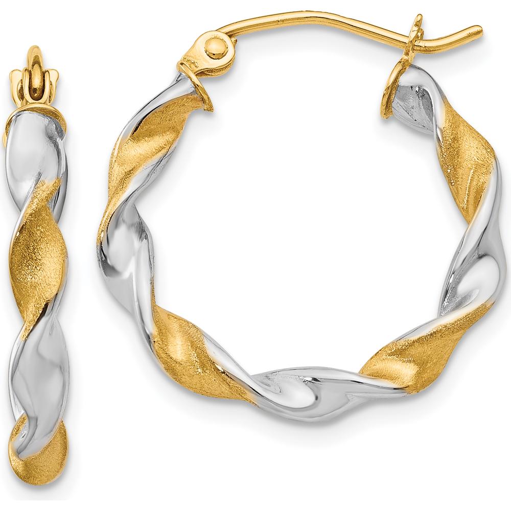 14K White Gold & Rhodium Twisted Hoop Earrings - 22mm Length by 0
