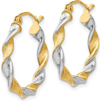 14K White Gold & Rhodium Twisted Hoop Earrings - 22mm Length by 0