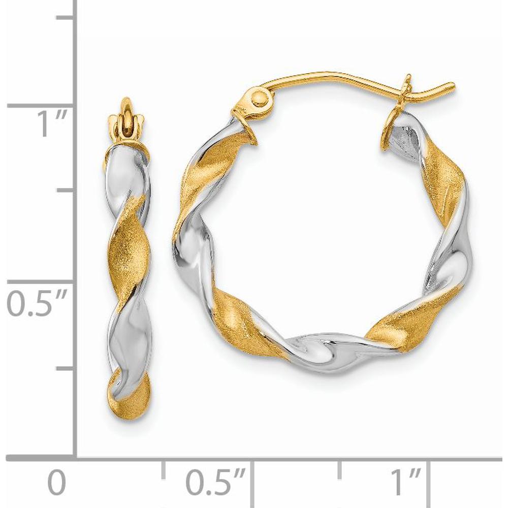 14K White Gold & Rhodium Twisted Hoop Earrings - 22mm Length by 0