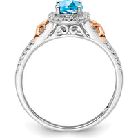 14K White Gold and Rose Gold Accent Swiss Blue Topaz and Diamond Halo Ring - 0.844 Carat Total Gem Weight by 0
