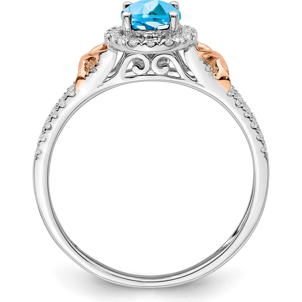 14K White Gold and Rose Gold Accent Swiss Blue Topaz and Diamond Halo Ring - 0.844 Carat Total Gem Weight by 0