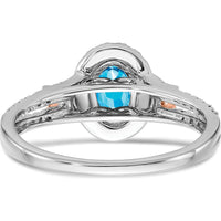 14K White Gold and Rose Gold Accent Swiss Blue Topaz and Diamond Halo Ring - 0.844 Carat Total Gem Weight by 0