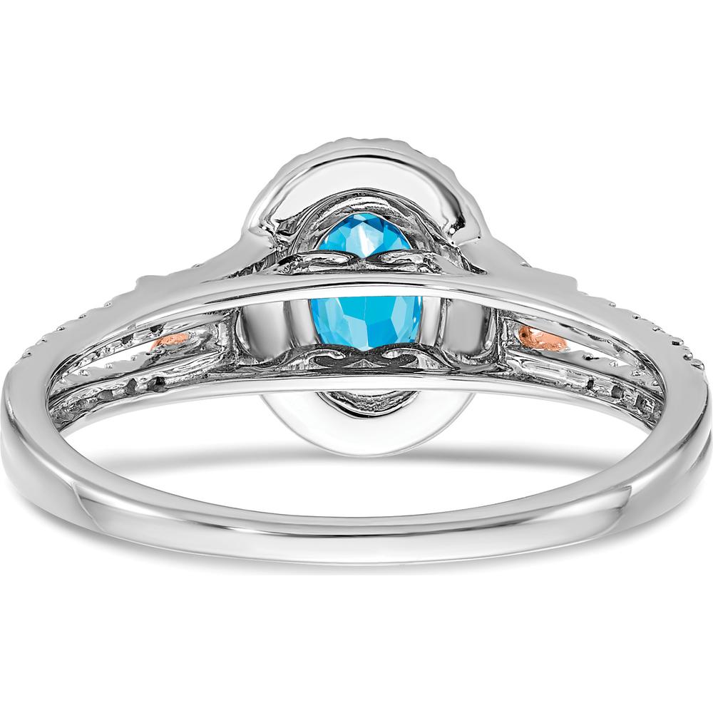 14K White Gold and Rose Gold Accent Swiss Blue Topaz and Diamond Halo Ring - 0.844 Carat Total Gem Weight by 0