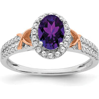14K White Gold and Rose Gold Amethyst and Diamond Halo Ring - 0.72 Carat Total Gem Weight by 0