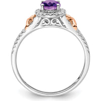 14K White Gold and Rose Gold Amethyst and Diamond Halo Ring - 0.72 Carat Total Gem Weight by 0