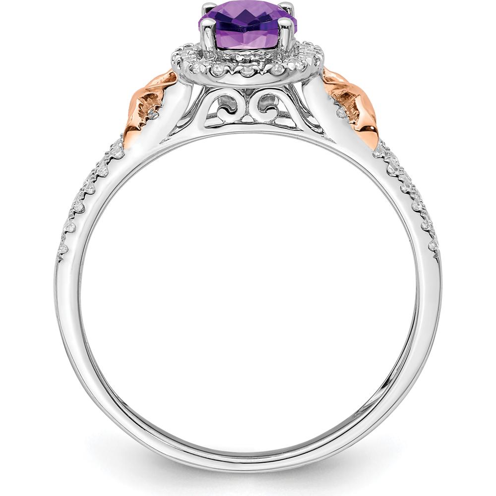 14K White Gold and Rose Gold Amethyst and Diamond Halo Ring - 0.72 Carat Total Gem Weight by 0