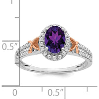 14K White Gold and Rose Gold Amethyst and Diamond Halo Ring - 0.72 Carat Total Gem Weight by 0