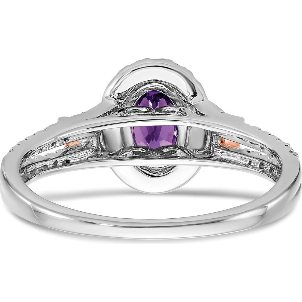 14K White Gold and Rose Gold Amethyst and Diamond Halo Ring - 0.72 Carat Total Gem Weight by 0