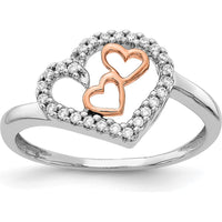 14K White Gold and Rose Gold Diamond Heart Ring with 26 Round Natural Diamonds - 0.13 Carat Total Diamond Weight by 0