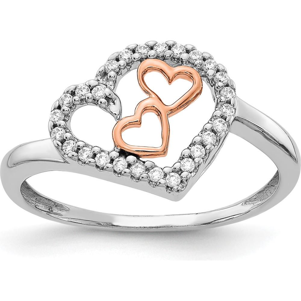 14K White Gold and Rose Gold Diamond Heart Ring with 26 Round Natural Diamonds - 0.13 Carat Total Diamond Weight by 0