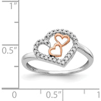 14K White Gold and Rose Gold Diamond Heart Ring with 26 Round Natural Diamonds - 0.13 Carat Total Diamond Weight by 0