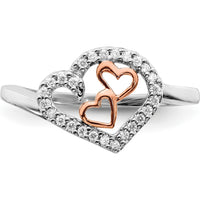 14K White Gold and Rose Gold Diamond Heart Ring with 26 Round Natural Diamonds - 0.13 Carat Total Diamond Weight by 0