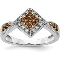 14K White Gold and Yellow Rhodium Diamond Geometric Ring with Round Champagne and White Diamonds - 0.11 Carat Total Diamond Weight by 0