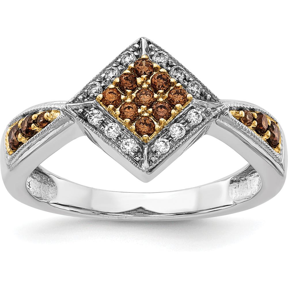 14K White Gold and Yellow Rhodium Diamond Geometric Ring with Round Champagne and White Diamonds - 0.11 Carat Total Diamond Weight by 0