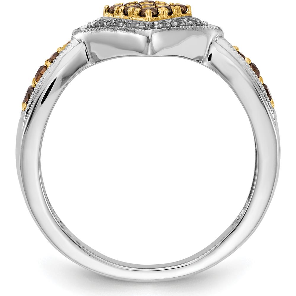 14K White Gold and Yellow Rhodium Diamond Geometric Ring with Round Champagne and White Diamonds - 0.11 Carat Total Diamond Weight by 0