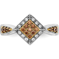 14K White Gold and Yellow Rhodium Diamond Geometric Ring with Round Champagne and White Diamonds - 0.11 Carat Total Diamond Weight by 0