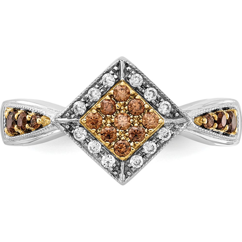 14K White Gold and Yellow Rhodium Diamond Geometric Ring with Round Champagne and White Diamonds - 0.11 Carat Total Diamond Weight by 0