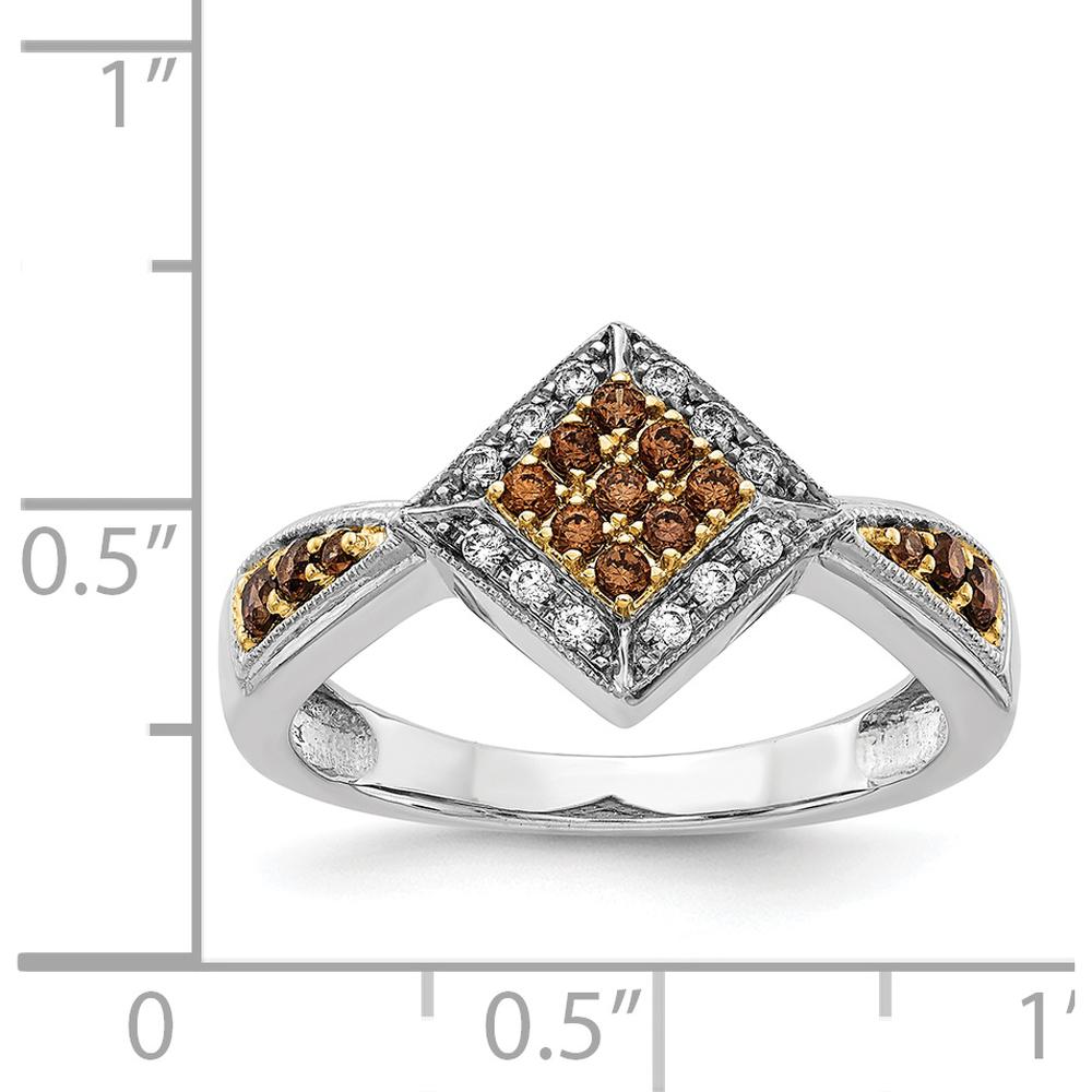 14K White Gold and Yellow Rhodium Diamond Geometric Ring with Round Champagne and White Diamonds - 0.11 Carat Total Diamond Weight by 0