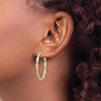 14K White Gold & Yellow Rhodium Twisted Diamond-Cut Oval Hoop Earrings by Oro Pregiato